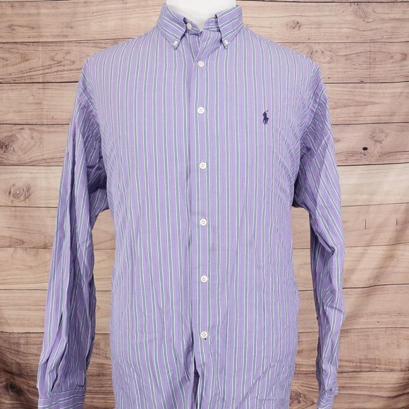 Ralph Lauren Shirt Mens 2XL Purple Striped MCMEEL Button Down Long Sleeve Cotton - Picture 3 of 9